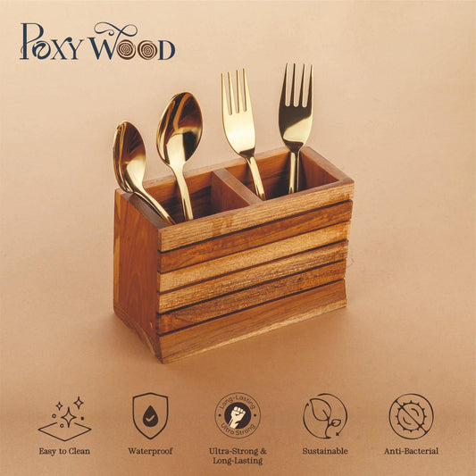 Teak Wood Double Box Spoon Stand