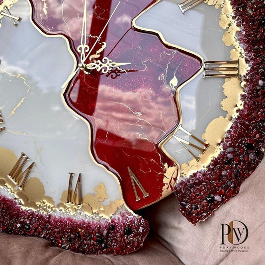 Ruby Waves Intricate Marbled Resin Art Clock