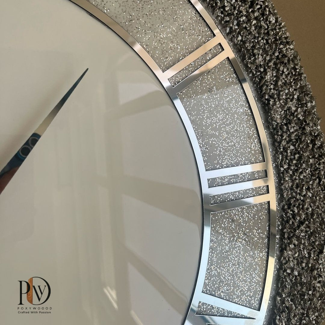 Diamond Dust Resin Wall Clock – Elegant Silver Timepiece