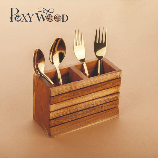 Teak Wood Double Box Spoon Stand