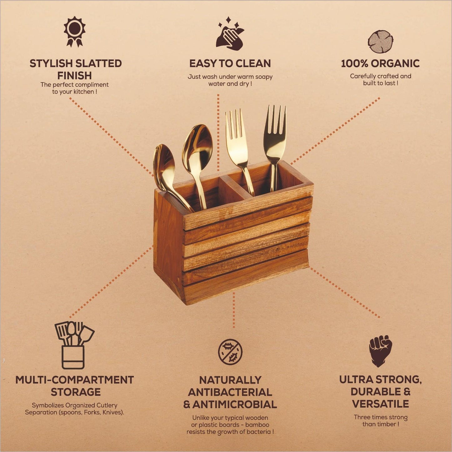 Teak Wood Double Box Spoon Stand