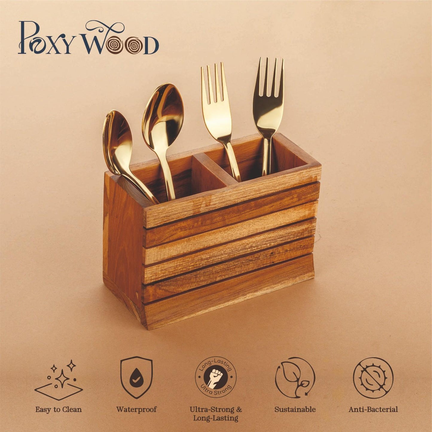 Teak Wood Double Box Spoon Stand
