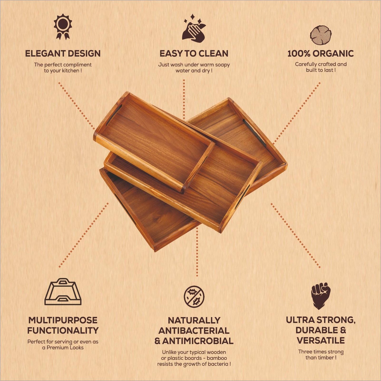 Premium Teak Wood Curve Line Serving Tray