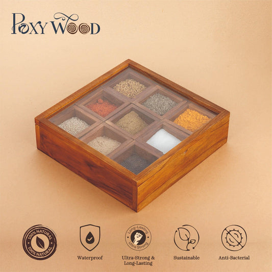 Premium Teak Wood Spice with 9 Square