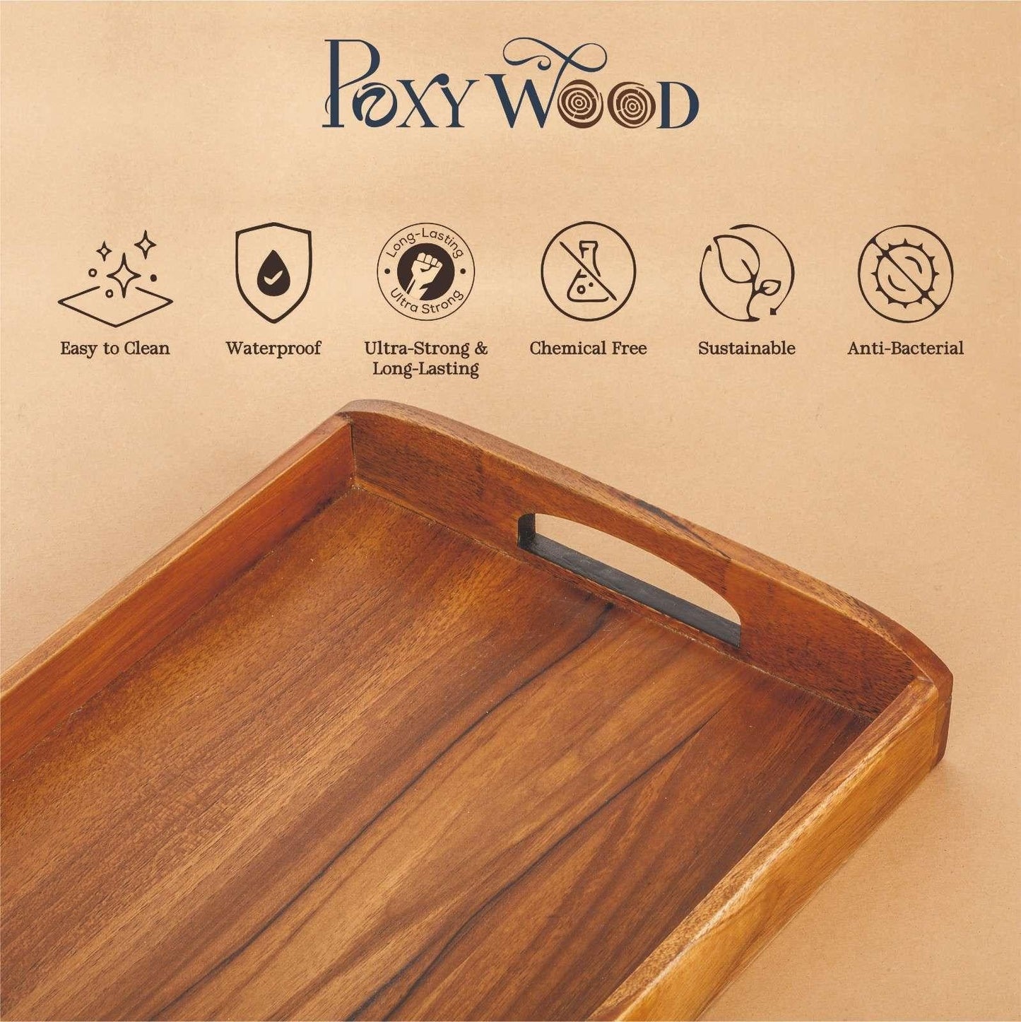Premium Teak Wood Curve Line Serving Tray