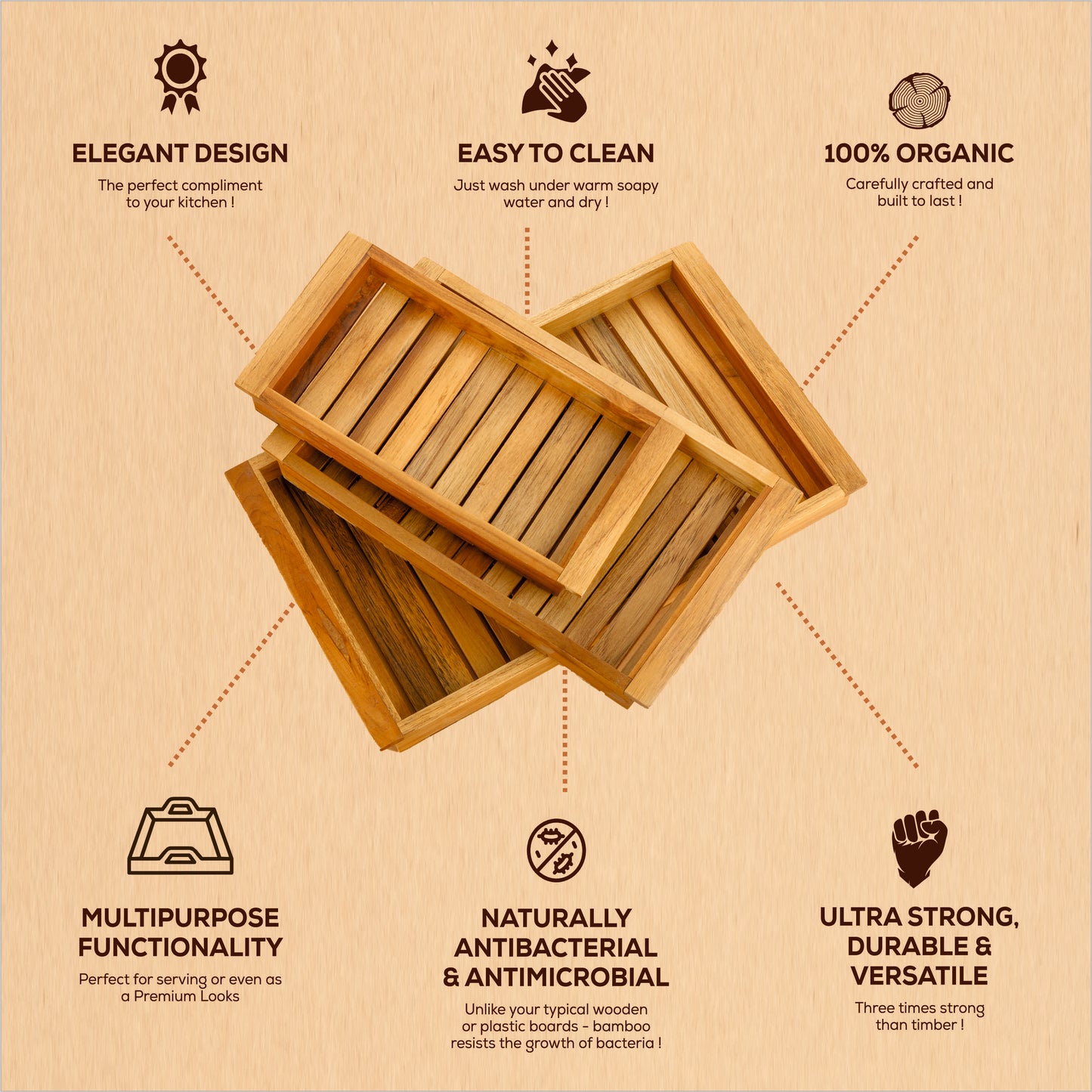 Premium Teak Wood Natural vent Serving Tray