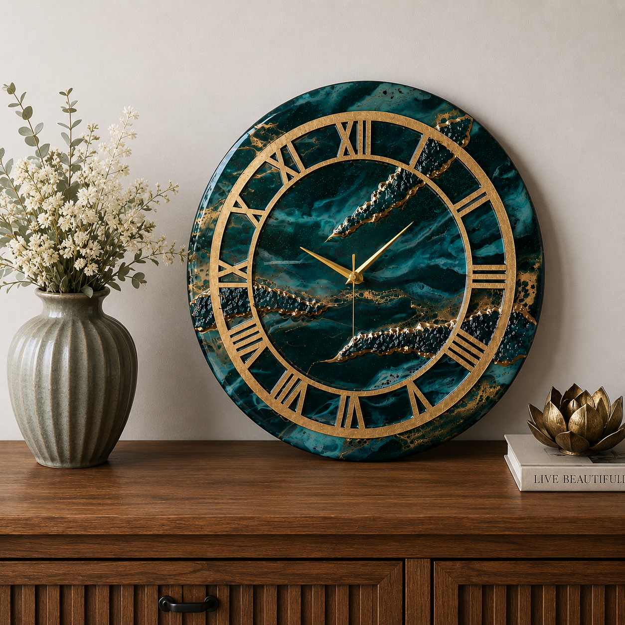 Mystic Ocean Handmade Epoxy Wall Clock
