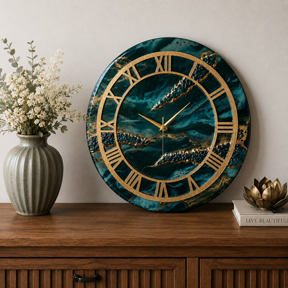 Mystic Ocean Handmade Epoxy Wall Clock