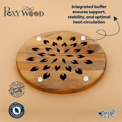 Teak Wood Roti Cooling & Serving Plate In Leaf Pattern