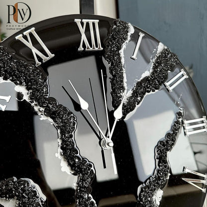 Silver Obsidian Rift Geode Wall Clock