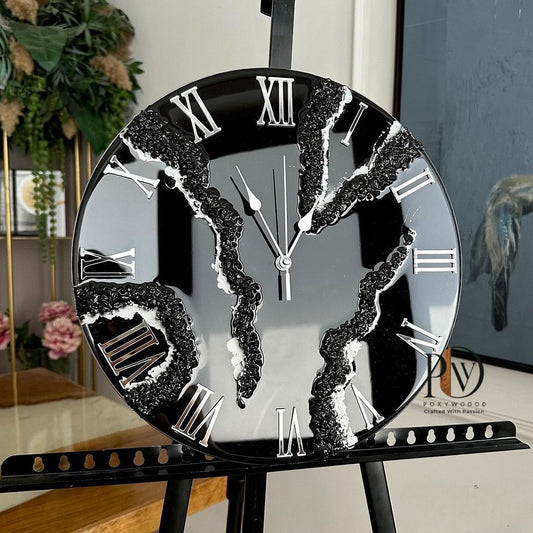 Silver Obsidian Rift Geode Wall Clock