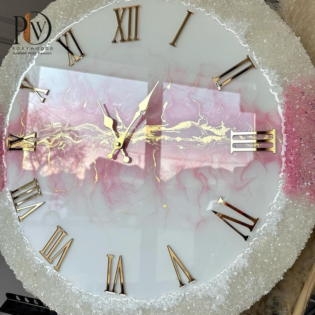 Elegant Pink Marble Resin Roman Clock
