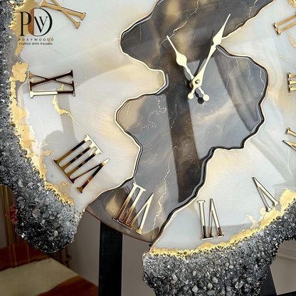 Artisan Grade Gray Agate Gold Accented Resin Clock