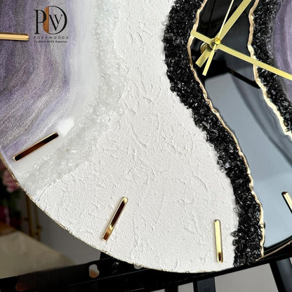 Luxury White Purple Agate Epoxy Resin Geode Clock