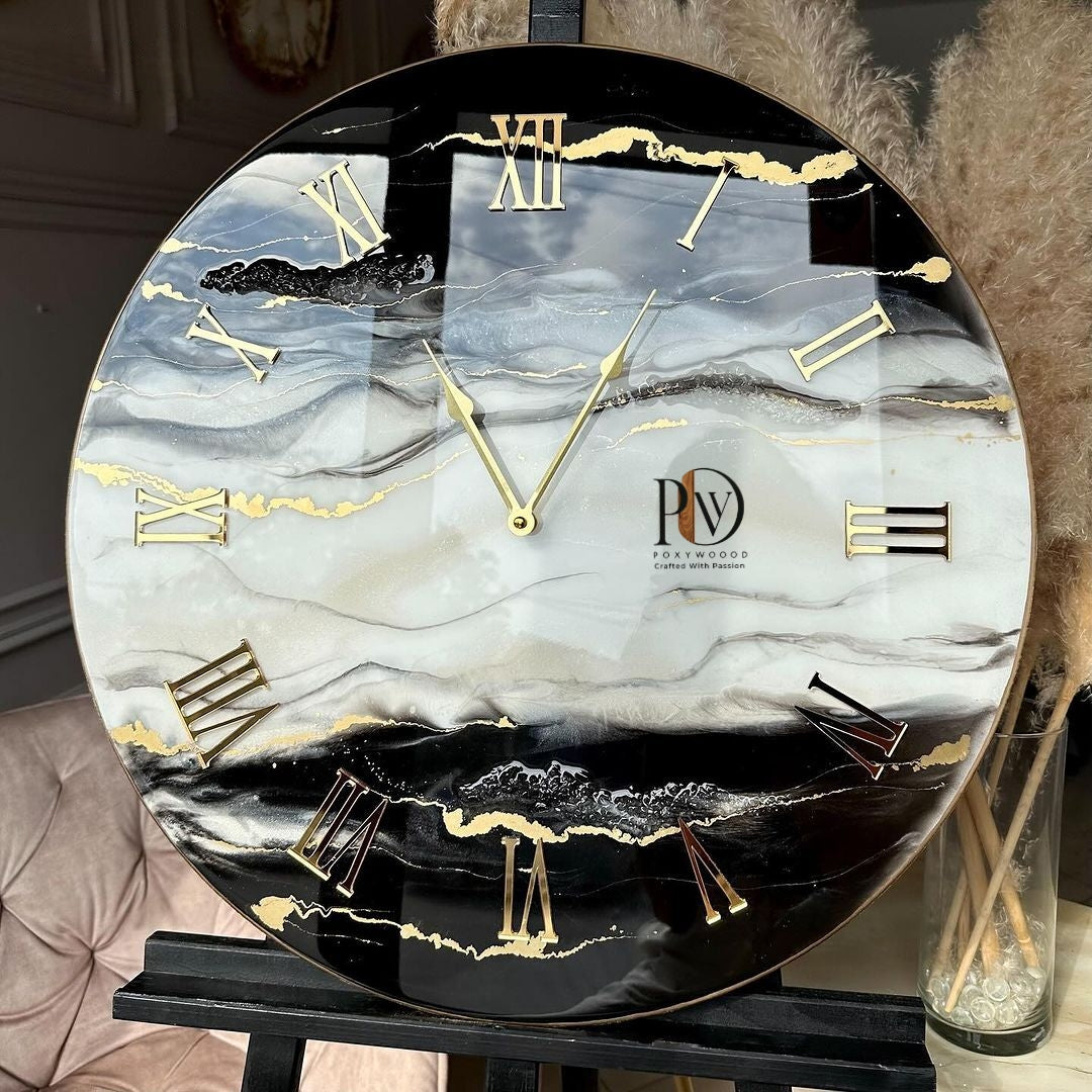 Mastercrafted Black White Epoxy Ocean Wave Clock