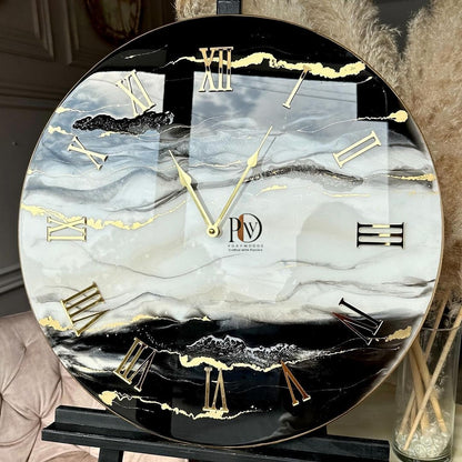 Mastercrafted Black White Epoxy Ocean Wave Clock
