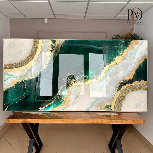 Emerald Horizon Luxury Resin Wall Art – Green Gold Abstract Decor