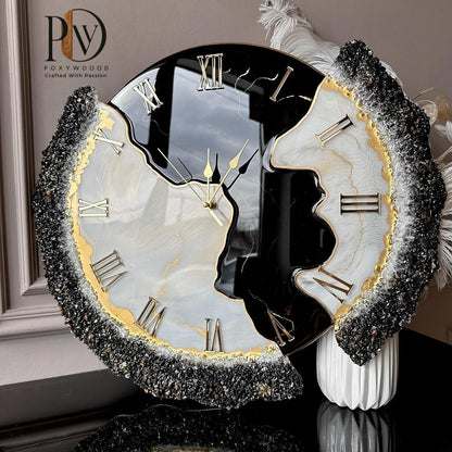 Radiant Midnight Marble Elegant Black and Gold Epoxy Wall Clock
