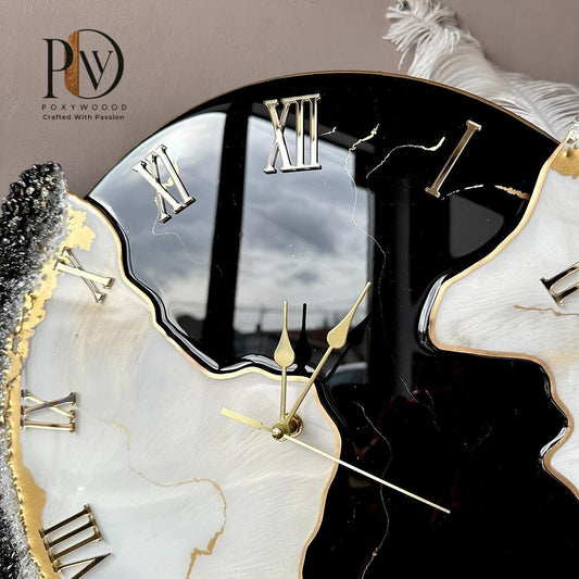 Radiant Midnight Marble Elegant Black and Gold Epoxy Wall Clock