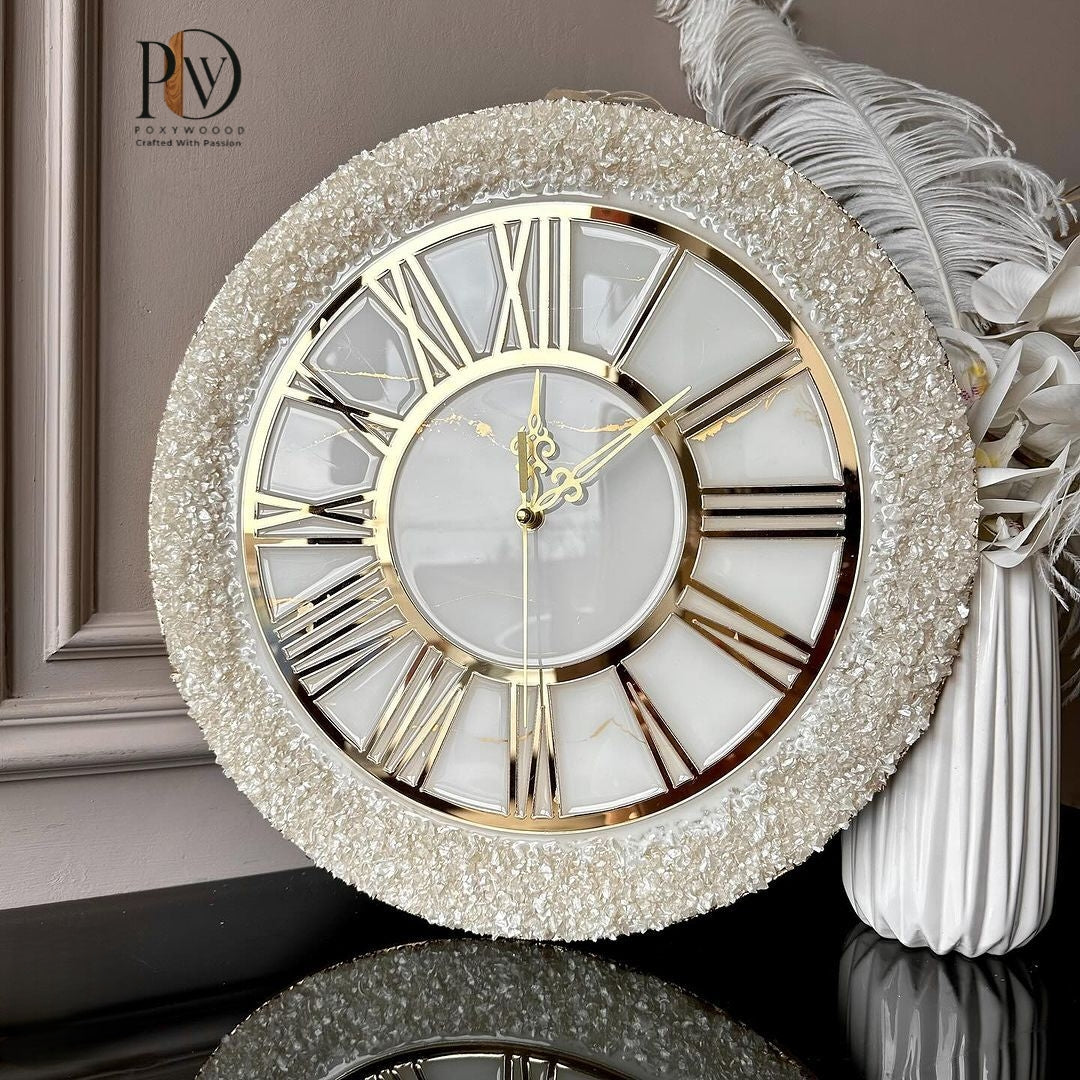 Golden Abyss Marble Swirl Epoxy Resin Wall Timekeeper