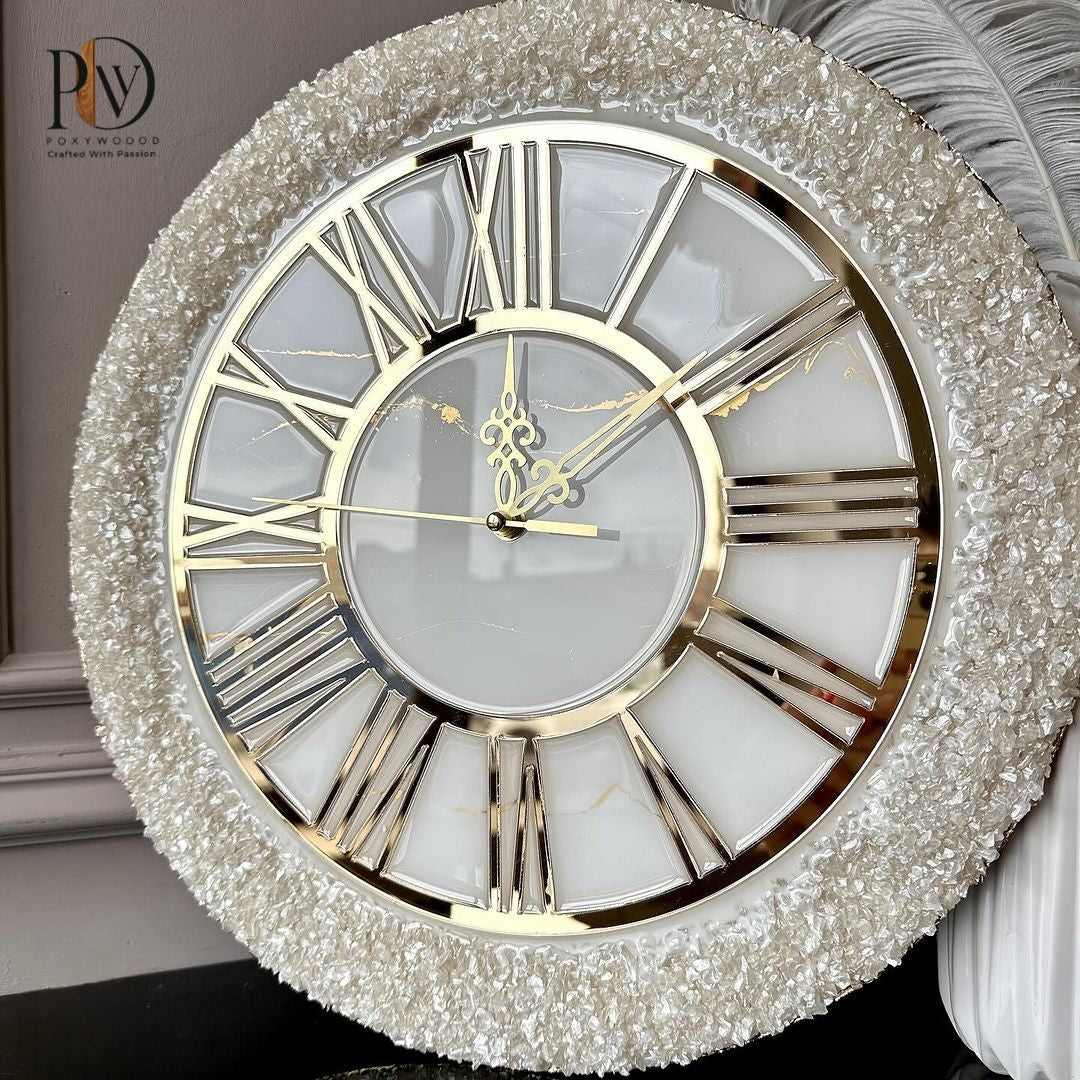 Golden Abyss Marble Swirl Epoxy Resin Wall Timekeeper