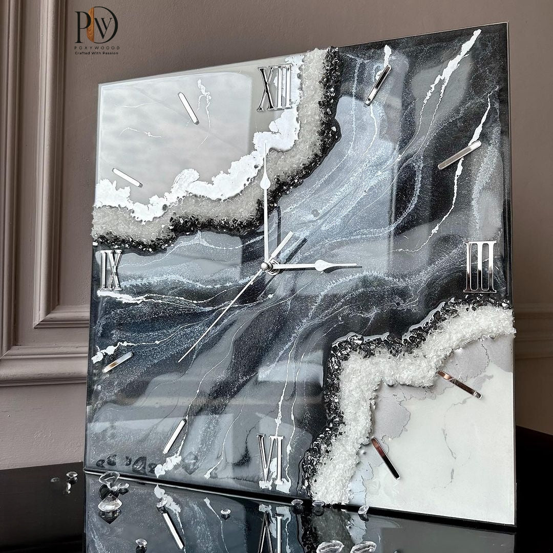 Cosmic Stream Marble Swirl Epoxy Resin Clock