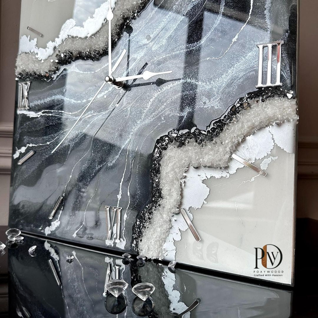 Cosmic Stream Marble Swirl Epoxy Resin Clock