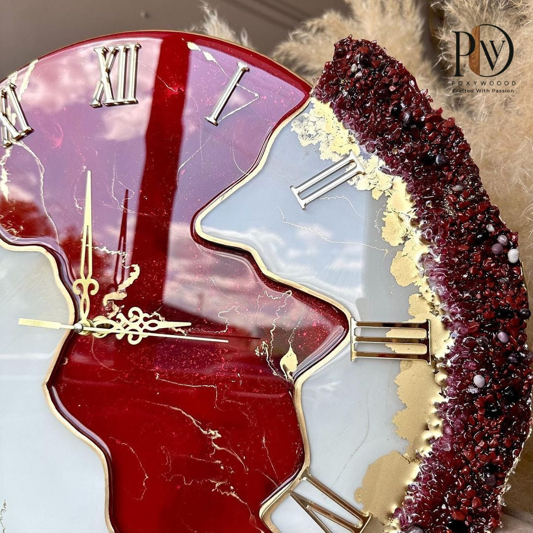 Ruby Waves Intricate Marbled Resin Art Clock