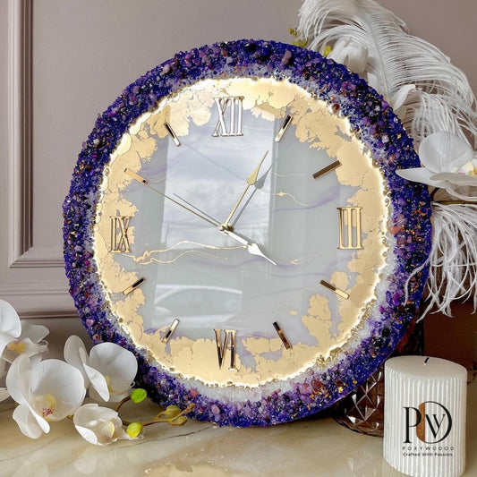 Purple Prestige of Intricate Gemstone Resin Wall Clock