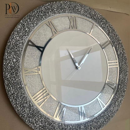 Diamond Dust Resin Wall Clock – Elegant Silver Timepiece