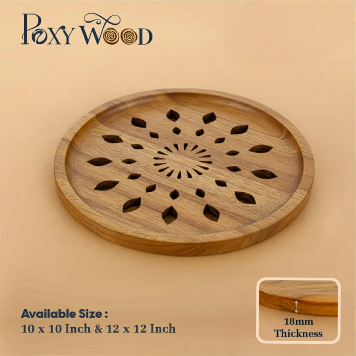 Teak Wood Roti Cooling & Serving Plate In Mandala Pattern