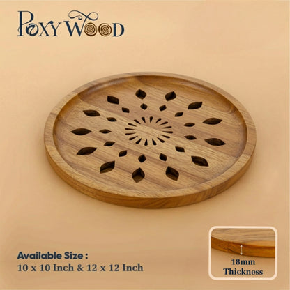 Teak Wood Roti Cooling & Serving Plate In Mandala Pattern