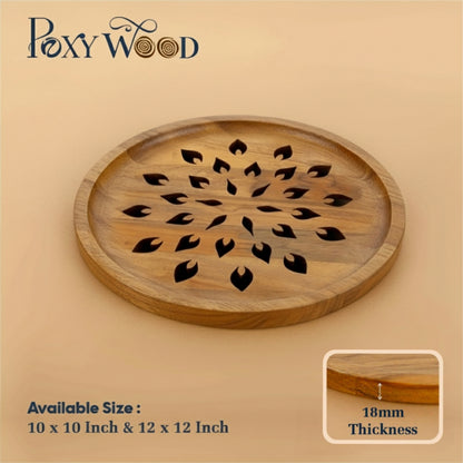 Teak Wood Roti Cooling & Serving Plate In Leaf Pattern