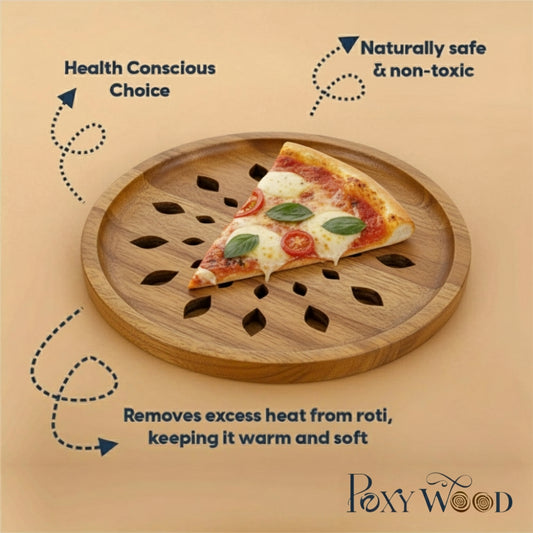 Teak Wood Roti Cooling & Serving Plate In Mandala Pattern