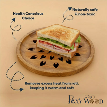 Teak Wood Roti Cooling & Serving Plate In Leaf Pattern